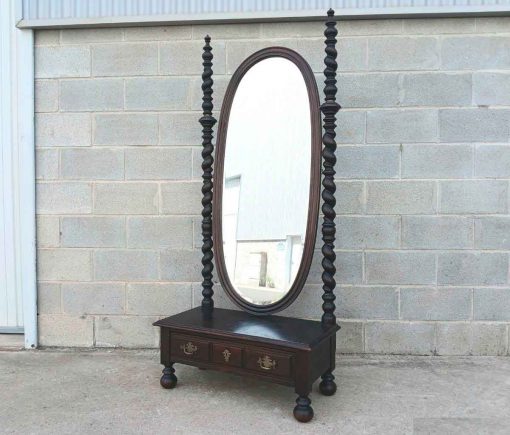 Espejo antiguo de vestidor ovalado columna salomónica. Mueble Espejo estilo Renacimiento Barroco. - Imagen 2