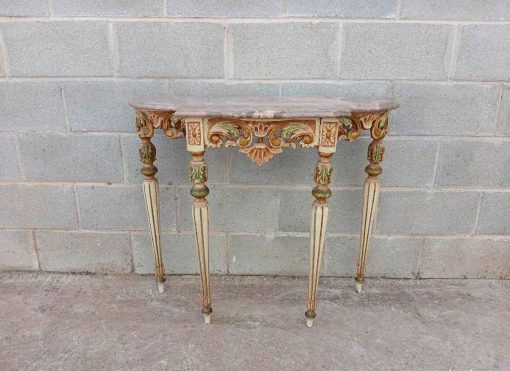 Consola antigua policromada estilo Luis XVI (88 cm). Mueble Consola antigua estilo inglés.