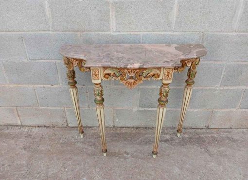 Consola antigua policromada estilo Luis XVI (88 cm). Mueble Consola antigua estilo inglés. - Imagen 2