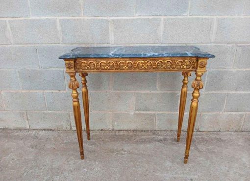 Consola antigua pan de oro estilo Luis XVI (91 cm). Mueble Consola antigua dorada estilo Neoclásico.