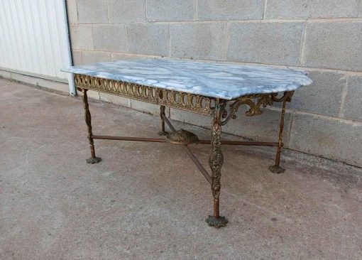 Mesa antigua bronce estilo Luis XVI. Mesa auxiliar antigua baja centro de salón estilo Neoclásico. - Imagen 3