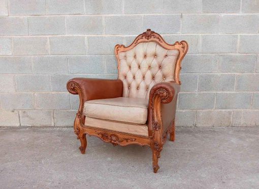 2 Dos Sillones antiguos estilo Luis XV cuero capitoné. Sillón antiguo Butacas estilo Barroco Rococó. - Imagen 6