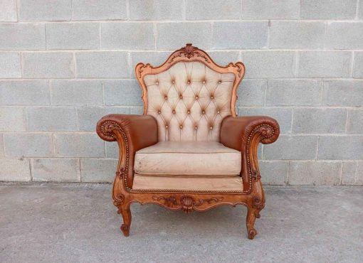 2 Dos Sillones antiguos estilo Luis XV cuero capitoné. Sillón antiguo Butacas estilo Barroco Rococó. - Imagen 7