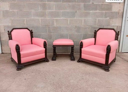 2 Dos Butacas antiguas estilo Art Decó. Pareja Sillones antiguos tapizado seda rosa Modernista Sillón.