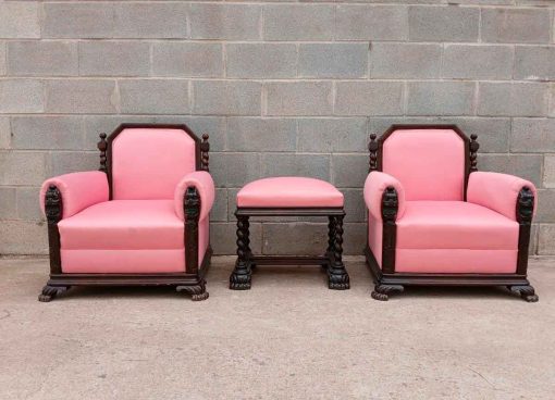 2 Dos Butacas antiguas estilo Art Decó. Pareja Sillones antiguos tapizado seda rosa Modernista Sillón. - Imagen 2