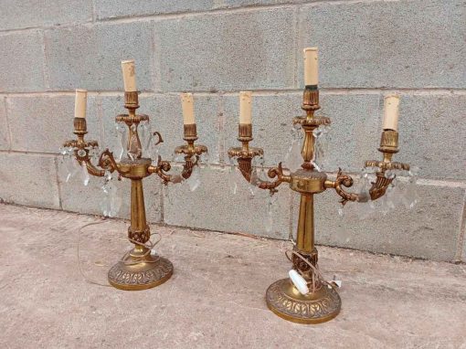 2 Dos Candelabros antiguos bronce estilo Luis XVI. Lámpara sobremesa Candelabro antiguo Francés.