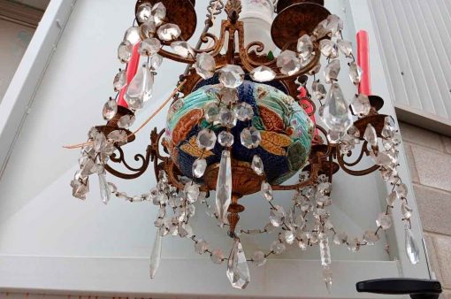 Lámpara antigua estilo Art Nouveau original 1900 Francia. Lámpara porcelana techo araña Modernista. - Imagen 2