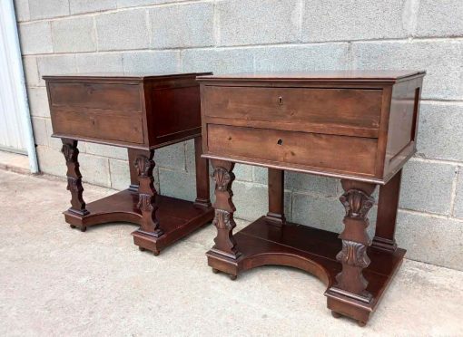 2 Dos Mesitas Mesillas de noche dormitorio antiguas estilo Fernandino. Mesa Mesita inglés Victoriano. - Imagen 2