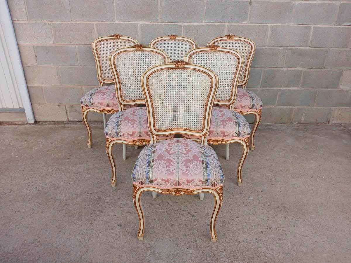 Mesa salón comedor antigua vintage estilo Luis XVI + 6 Seis Sillas antiguas estilo Luis XV francés. - Imagen 4