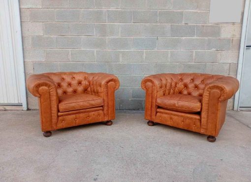 2 Dos Sillones antiguos Chéster cuero capitoné. Butaca antigua Sillón antiguo despacho Chesterfield. - Imagen 2