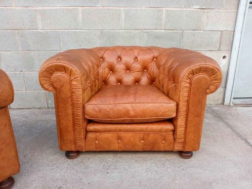 2 Dos Sillones antiguos Chéster cuero capitoné. Butaca antigua Sillón antiguo despacho Chesterfield. - Imagen 3
