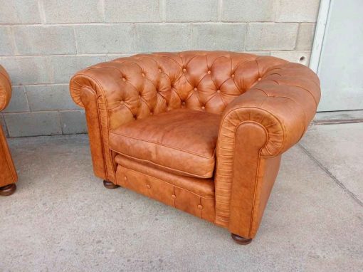 2 Dos Sillones antiguos Chéster cuero capitoné. Butaca antigua Sillón antiguo despacho Chesterfield. - Imagen 4