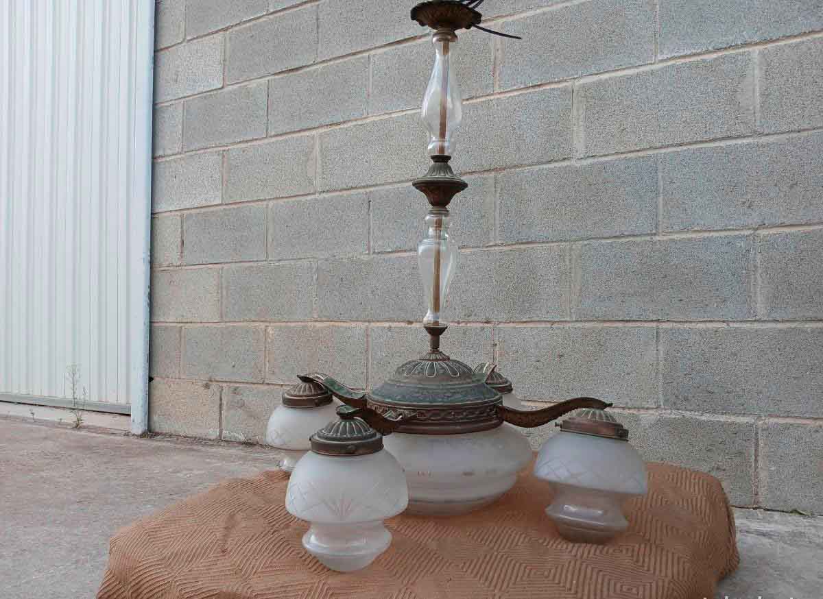 Lámpara antigua estilo Modernista cristal. Lámpara de techo antigua, Lámpara de araña. - Imagen 2