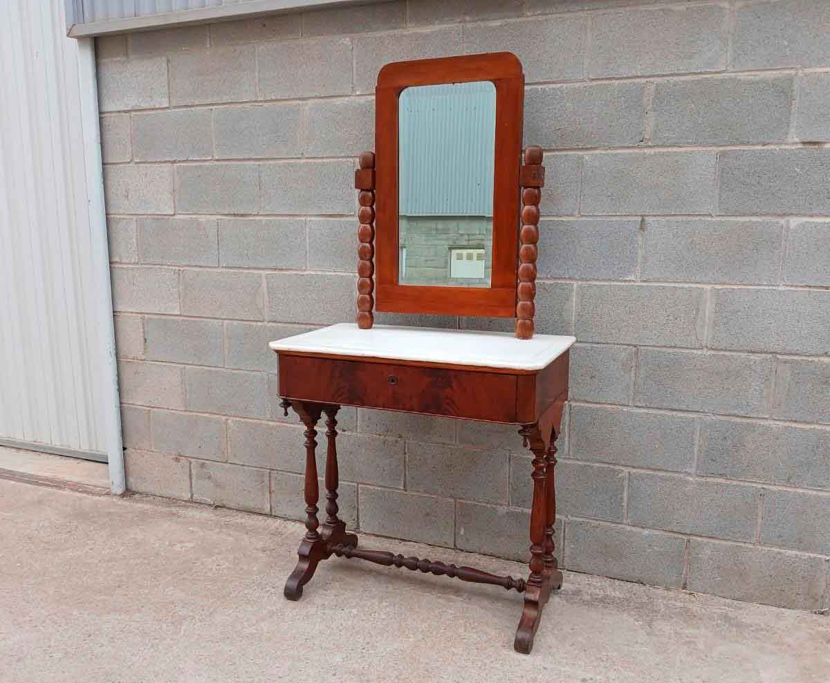 Mueble Tocador antiguo estilo inglés Victoriano. Mueble Consola Lavabo antiguo con Espejo Alfonsino. - Imagen 2