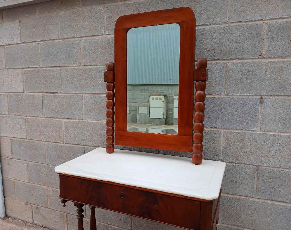 Mueble Tocador antiguo estilo inglés Victoriano. Mueble Consola Lavabo antiguo con Espejo Alfonsino. - Imagen 3