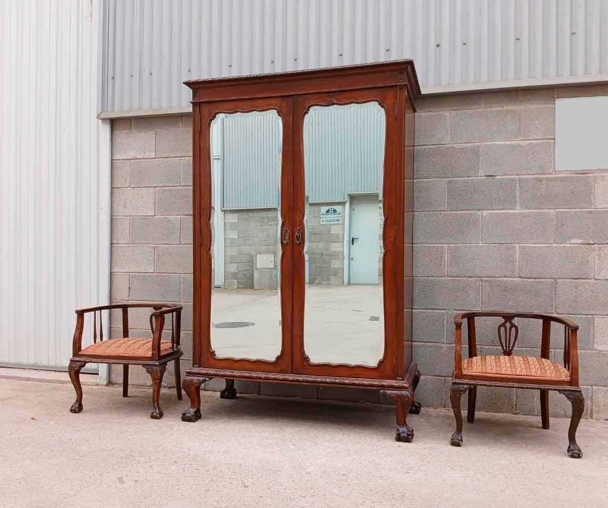 Armario antiguo estilo inglés Chippendale. Mueble Armario Ropero con Espejo estilo Victoriano. - Imagen 12