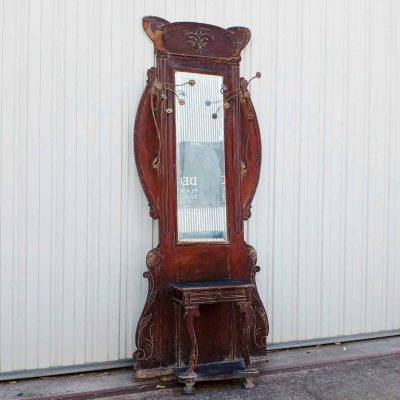 Mueble Entrada Perchero Recibidor antiguo estilo Modernista. Gran Espejo estilo Art Nouveau.