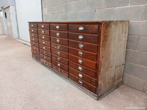 Mueble Aparador antiguo Farmacia 32 cajones 235 cm. Auxiliar Cajonera antigua estilo Industrial. - Imagen 3