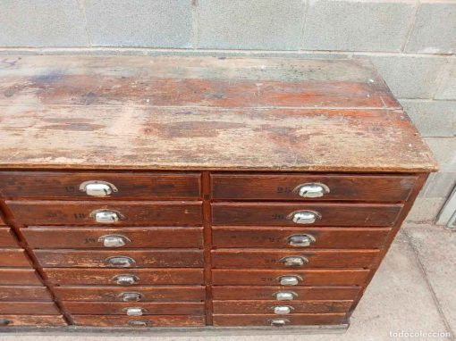 Mueble Aparador antiguo Farmacia 32 cajones 235 cm. Auxiliar Cajonera antigua estilo Industrial. - Imagen 8