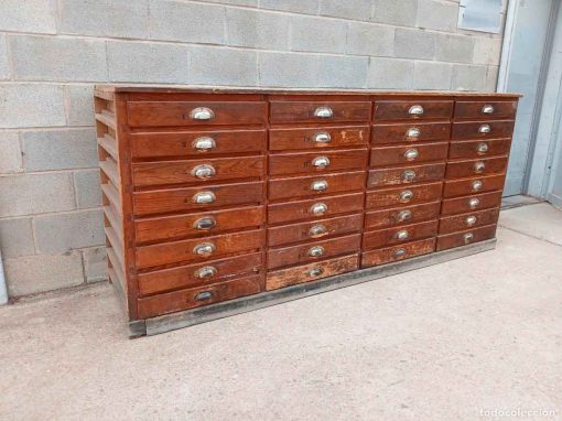 Mueble Aparador antiguo Farmacia 32 cajones 235 cm. Auxiliar Cajonera antigua estilo Industrial. - Imagen 5