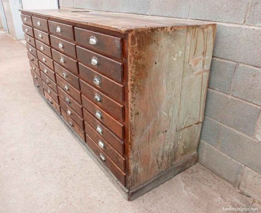 Mueble Aparador antiguo Farmacia 32 cajones 235 cm. Auxiliar Cajonera antigua estilo Industrial. - Imagen 4