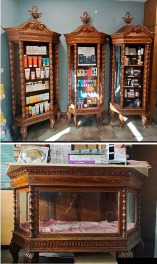 Conjunto Muebles antiguos Farmacia Botica. Mostrador antiguo + 3 Vitrinas antiguas inglés Victoriano. - Imagen 2