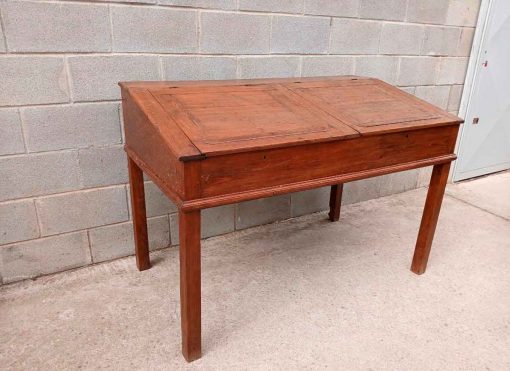 Escritorio antiguo Colegio 130 cm. Mueble Escritorio antiguo de tapa. Pupitre antiguo estilo Americano Industrial. - Imagen 2