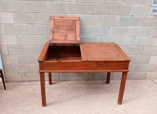 Escritorio antiguo Colegio 130 cm. Mueble Escritorio antiguo de tapa. Pupitre antiguo estilo Americano Industrial. - Imagen 3