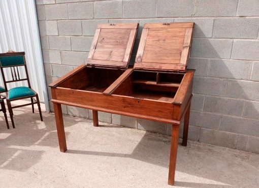 Escritorio antiguo Colegio 130 cm. Mueble Escritorio antiguo de tapa. Pupitre antiguo estilo Americano Industrial. - Imagen 4