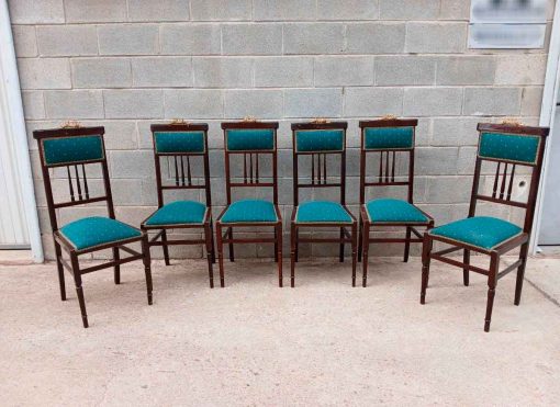 6 Seis Sillas antiguas estilo Art Decó. Sillas antiguas estilo Modernista. Silla antigua vintage.