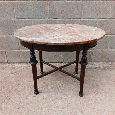 Mesa ovalada antigua estilo inglés Victoriano (80 cm). Mesa Auxiliar antigua mármol estilo Alfonsino.