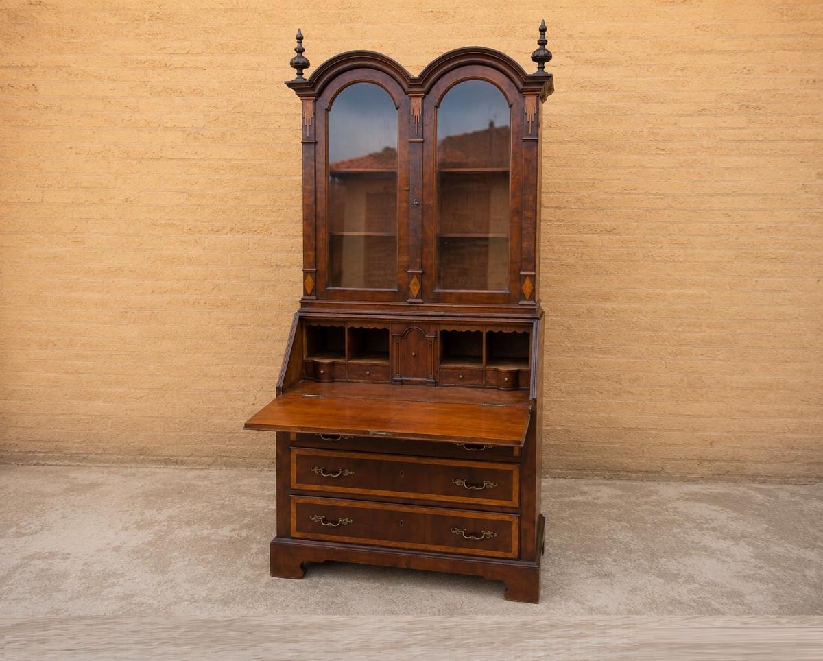 Mueble Bureau antiguo estilo inglés HERRAIZ. Buró Secreter Escritorio Vitrina Librería Holandés.