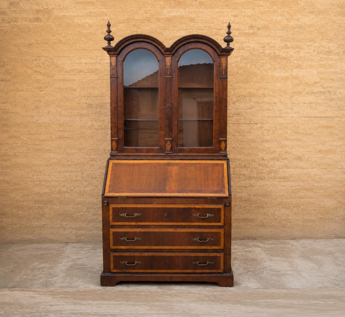 Mueble Bureau antiguo estilo inglés HERRAIZ. Buró Secreter Escritorio Vitrina Librería Holandés. - Imagen 2