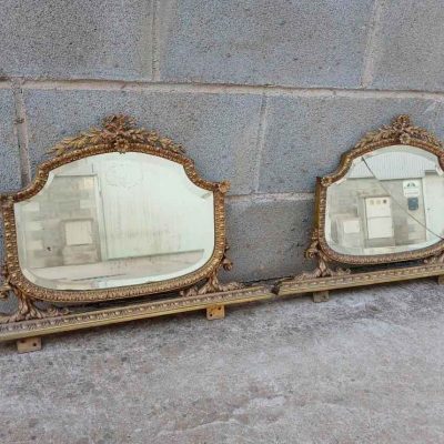 2 Dos Adornos Espejos antiguos de bronce para mesillas de noche antiguas estilo Luis XV XVI Imperio.