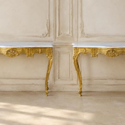 Consola antigua estilo Luis XV bronce 150cm. Gran consola antigua vintage dorada metal estilo barroco.