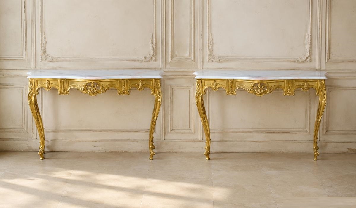 Consola antigua estilo Luis XV bronce 150cm. Gran consola antigua vintage dorada metal estilo barroco.