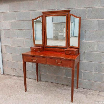Tocador antiguo estilo inglés Victoriano con Espejo Tríptico. Mueble Tocador Eduardiano.