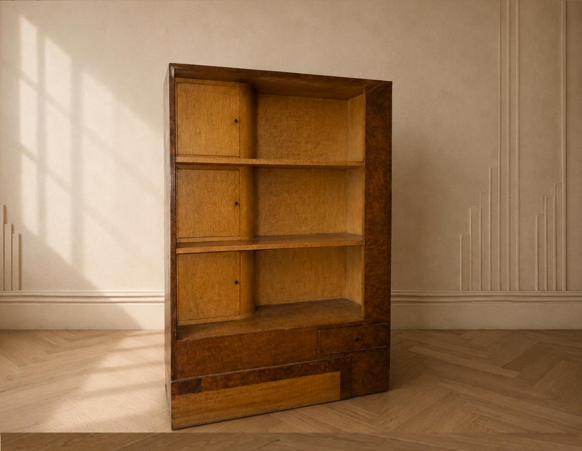 Estantería Librería antigua estilo Art Decó. Mueble Auxiliar Librero Despacho antiguo Modernista.