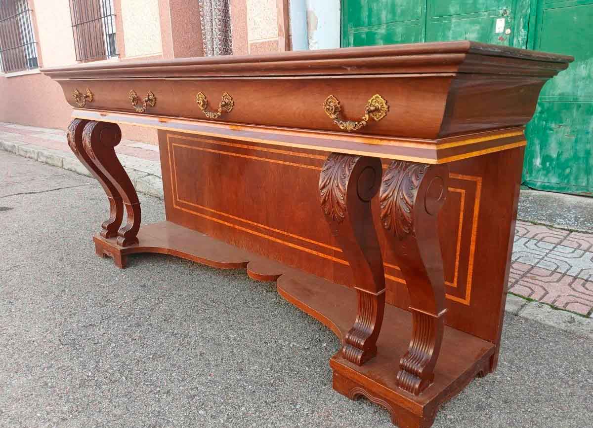 Gran consola antigua estilo Luis XV 2 metros. Consola grande antigua estilo isabelino estilo inglés. - Imagen 2