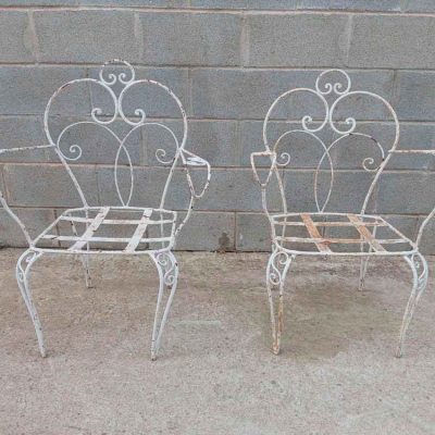2 Sillas antiguas hierro pavo real Francia 1950. Silla antigua vintage Mid Century terraza jardín.