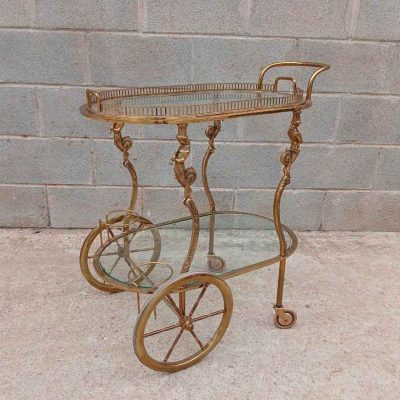 Camarera antigua bronce estilo Luis XV. Carro carrito antiguo vintage. Mueble auxiliar Mid Century.