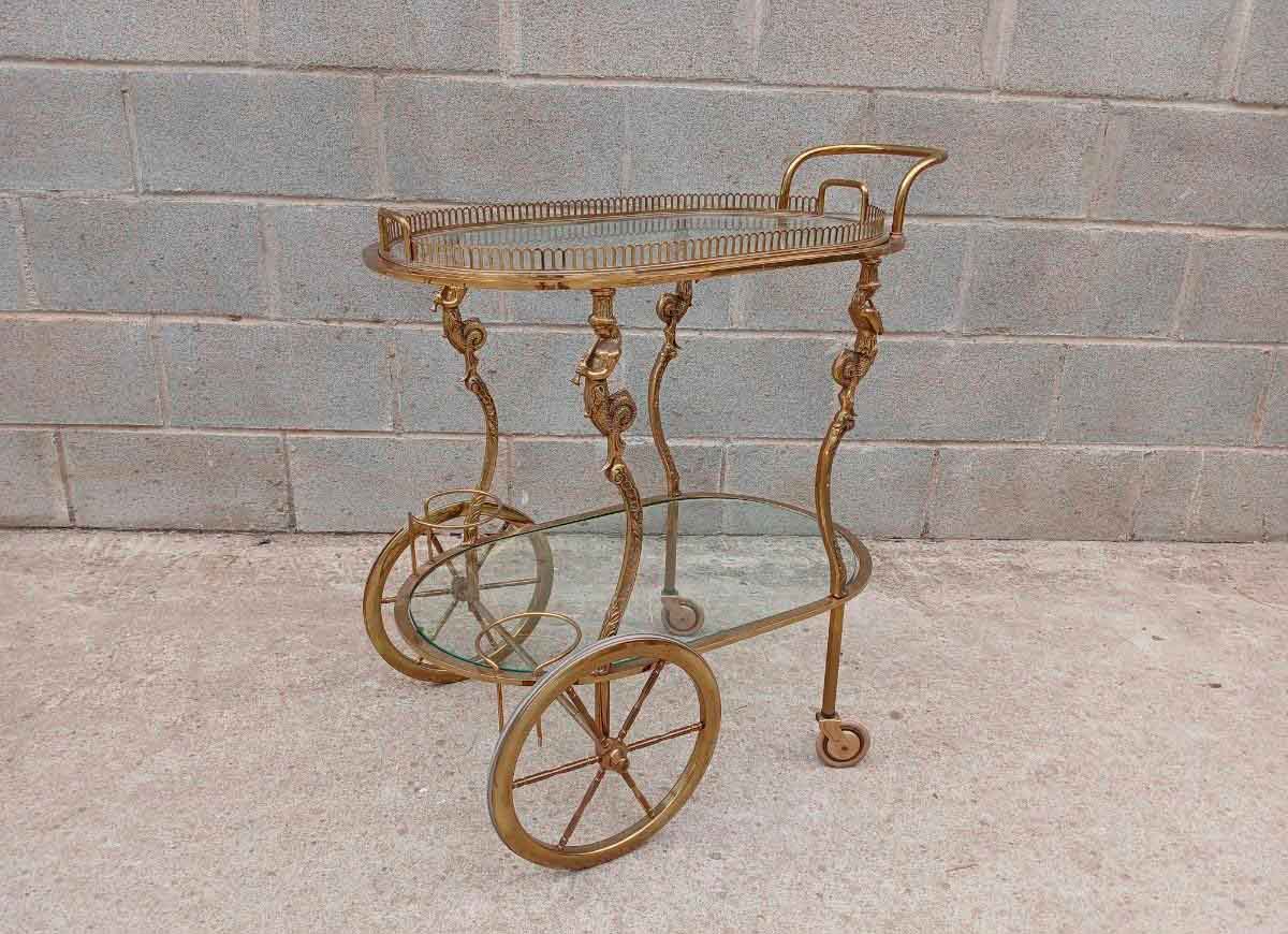 Camarera antigua bronce estilo Luis XV. Carro carrito antiguo vintage. Mueble auxiliar Mid Century.