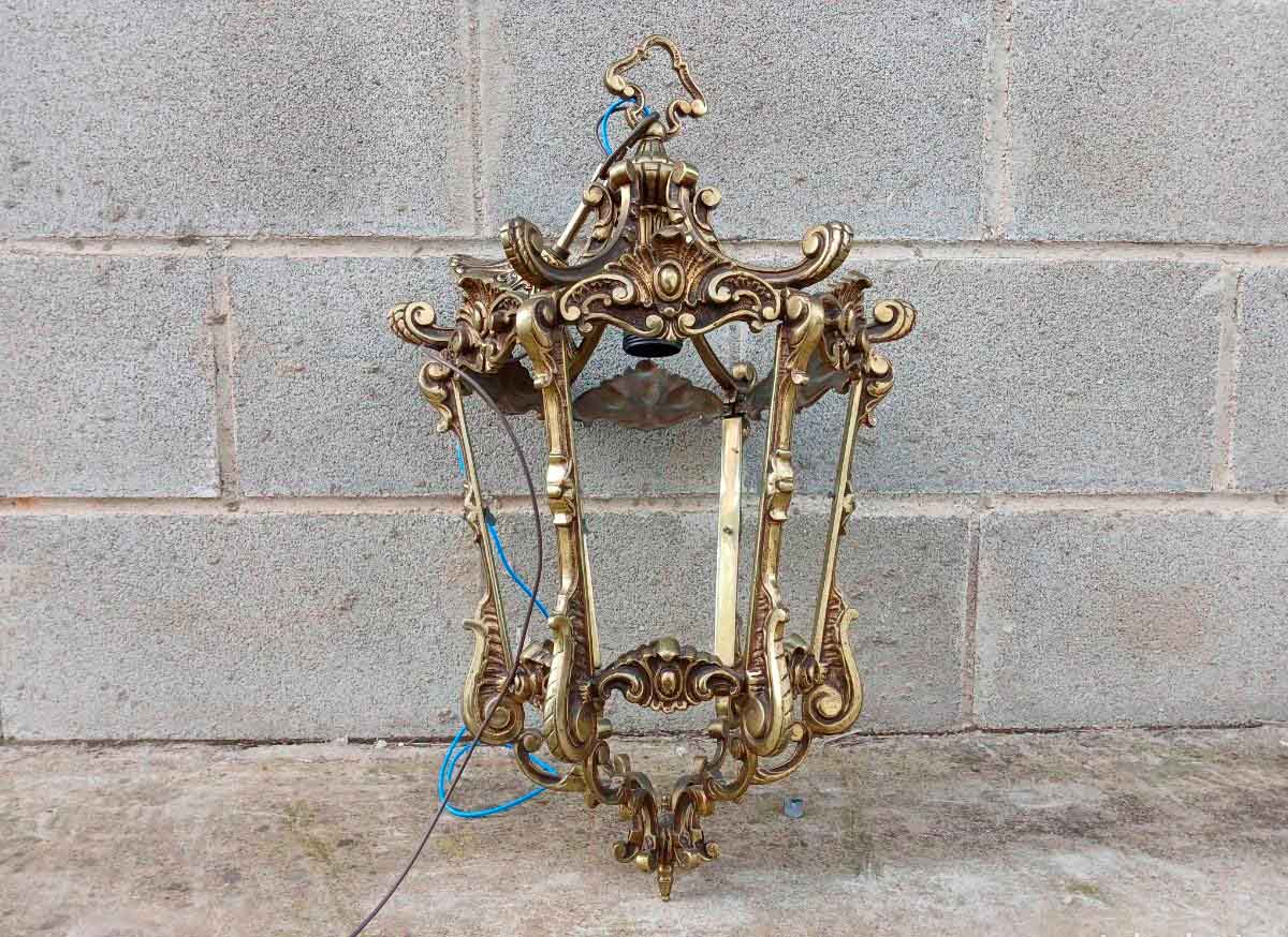 Farol de techo antiguo estilo Luis XVI. Lámpara techo Farol antiguo de bronce.