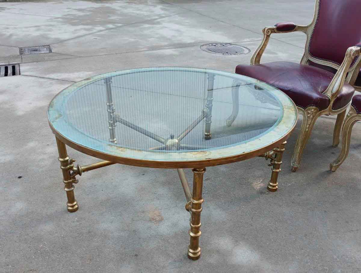 Mesa baja antigua bronce (100 cm). Mueble Mesa centro de salón estilo inglés Luis XVI.