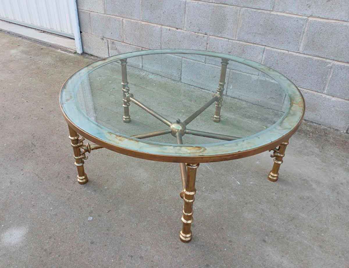 Mesa baja antigua bronce (100 cm). Mueble Mesa centro de salón estilo inglés Luis XVI. - Imagen 2