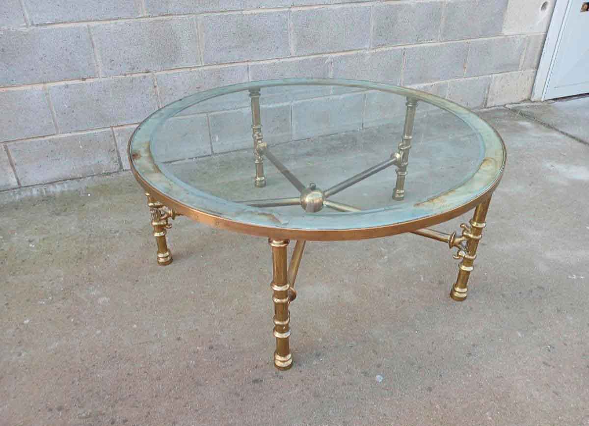Mesa baja antigua bronce (100 cm). Mueble Mesa centro de salón estilo inglés Luis XVI. - Imagen 3