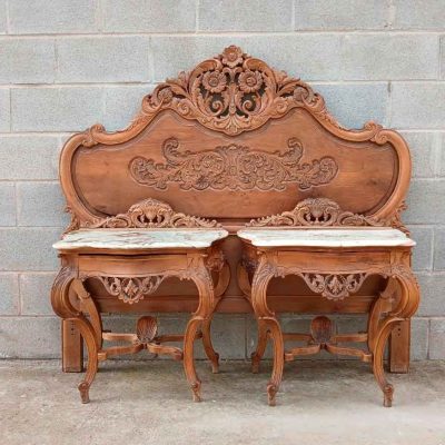 Cabecero antiguo estilo Luis XV 150 cm + 2 Mesitas Mesillas de noche antiguas. Cama antigua Barroco.