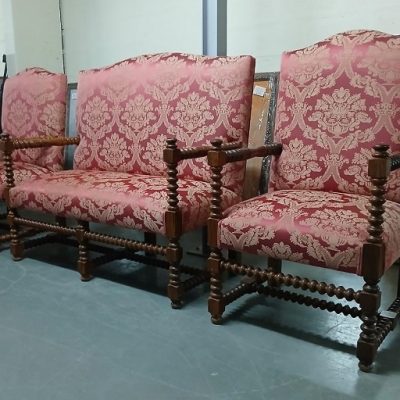 Sofá antiguo estilo Luis XIII+ 2 Sillones antiguos Butacas antiguas pata lenteja Renacimiento Español.