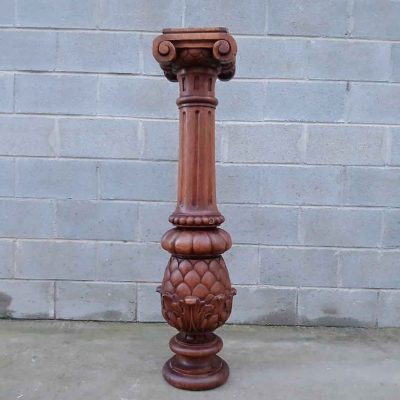 Columna antigua Jónica madera tallada (123 cm). Columna pie pedestal estilo Jónico.