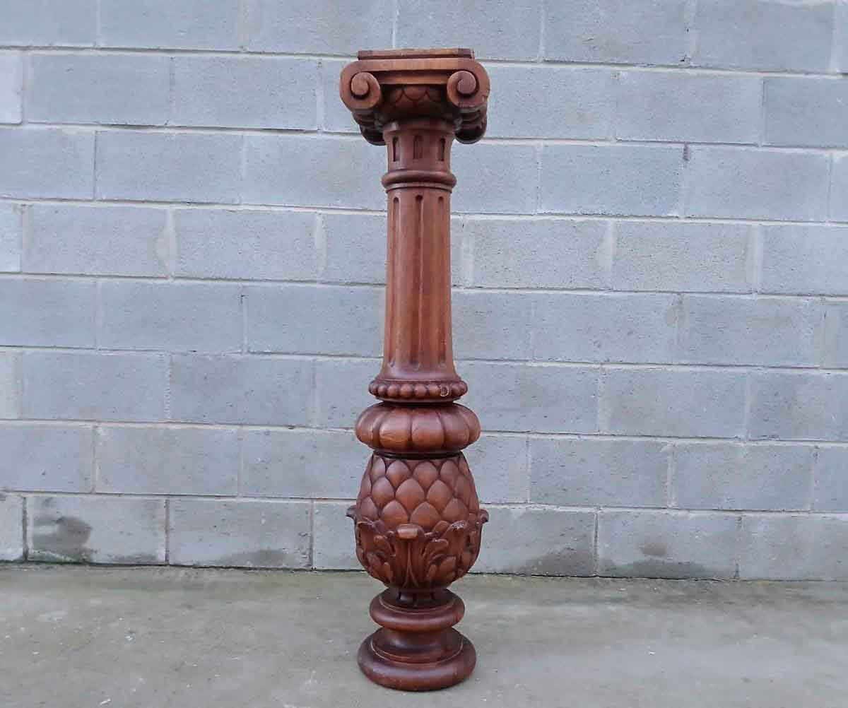 Columna antigua Jónica madera tallada (123 cm). Columna pie pedestal estilo Jónico.
